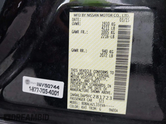 2015 Nissan Altima 2.5 with VIN 1N4AL3AP9FC281723, listed as a IAAI auction lot 42597581 with 107,419 mi miles and . Bid and sale history available at DreamBid. Image 9.