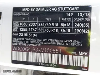 2019 Mercedes-Benz GLC with VIN WDC0G4JB3KV150851, listed as a IAAI auction lot 41835987 with 1 mi miles. Bid and sale history available at carsss.com. Image 9.
