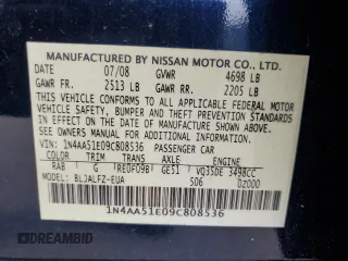 2009 Nissan Maxima S z VIN 1N4AA51E09C808536, wystawiony jako Copart lot #58053625 z przebiegiem 109 349 mil mil oraz Czysty tytuł • Clean title. Historia ofert i sprzedaży dostępna na DreamBid. Obrazek 12.
