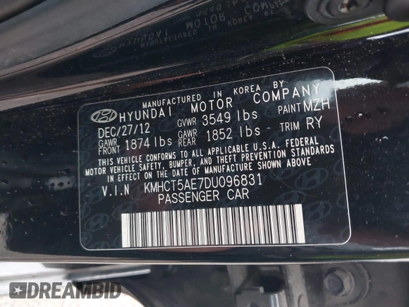 2013 Hyundai Accent GS z VIN KMHCT5AE7DU096831, wystawiony jako IAAI lot #41656690 z przebiegiem 91 442 mil mil oraz . Historia ofert i sprzedaży dostępna na DreamBid. Obrazek 9.