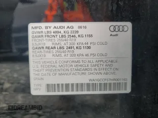 2017 Audi Q3 Prestige with VIN WA1GCCFS7HR001163, listed as a Copart auction lot 58800655 with 52,034 mi miles and Salvage title. Bid and sale history available at DreamBid. Image 13.