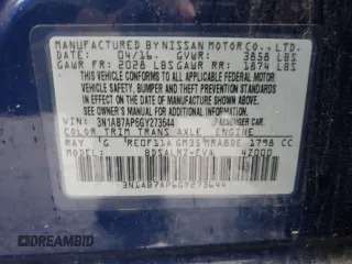 2016 Nissan Sentra SV with VIN 3N1AB7AP6GY273644, listed as a Copart auction lot 46195105 with 226,609 mi miles and Salvage Title. Bid and sale history available at DreamBid. Image 12.