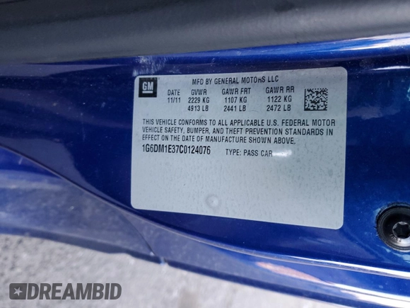 2012 Cadillac CTS Performance with VIN 1G6DM1E37C0124076, listed as a Copart auction lot 87938825 with 79,148 mi miles and Salvage title. Bid and sale history available at DreamBid. Image 13.