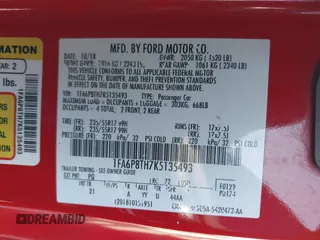 2019 Ford Mustang EcoBoost with VIN 1FA6P8TH7K5135493, listed as a IAAI auction lot 42842509 with 90,931 mi miles and . Bid and sale history available at DreamBid. Image 9.