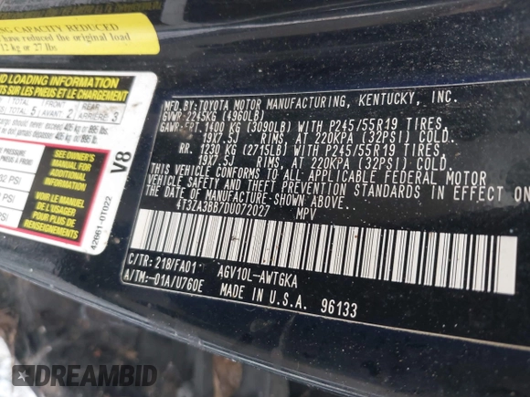 2013 Toyota Venza LE with VIN 4T3ZA3BB7DU072027, listed as a IAAI auction lot 42143313 with 244,669 mi miles. Bid and sale history available at carsss.com. Image 9.