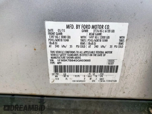 2016 Ford Explorer with VIN 1FM5K7B84GGA03685, listed as a Copart auction lot 57945525 with 153,951 mi miles and Salvage title. Bid and sale history available at DreamBid. Image 14.