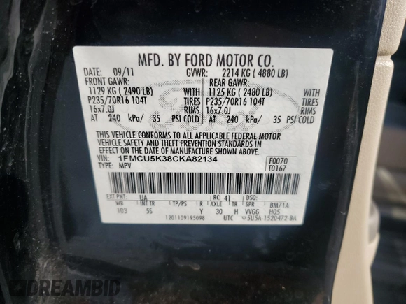 2012 Ford Escape Hybrid z VIN 1FMCU5K38CKA82134, wystawiony jako Copart lot #52399175 z przebiegiem 169 711 mil mil oraz Szkoda całkowita • Salvage title. Historia ofert i sprzedaży dostępna na DreamBid. Obrazek 15.