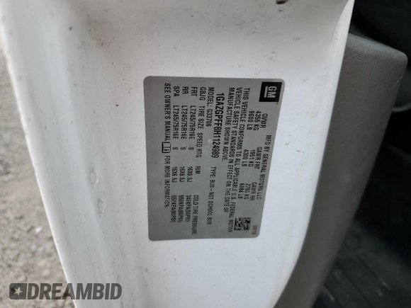 2017 Chevrolet Express Passenger LT with VIN 1GAZGPFF8H1124989, listed as a Copart auction lot 55575645 with 208,783 mi miles and Salvage title. Bid and sale history available at DreamBid. Image 13.