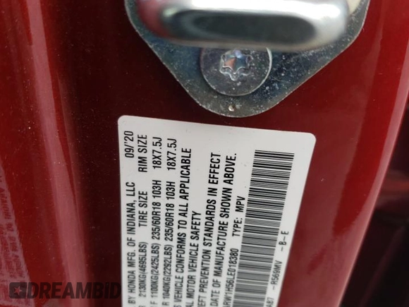 2020 Honda CR-V EX with VIN 7FARW1H56LE018380, listed as a Copart auction lot 56694645 with 71,513 mi miles and Salvage title. Bid and sale history available at DreamBid. Image 13.