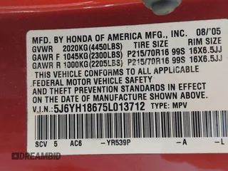 2005 Honda Element EX with VIN 5J6YH18675L013712, listed as a IAAI auction lot 42138866 with 196,705 mi miles and . Bid and sale history available at DreamBid. Image 9.