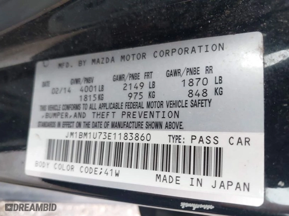 2014 Mazda Mazda3 i Sport with VIN JM1BM1U73E1183860, listed as a IAAI auction lot 41473932 with 141,842 mi miles. Bid and sale history available at carsss.com. Image 9.