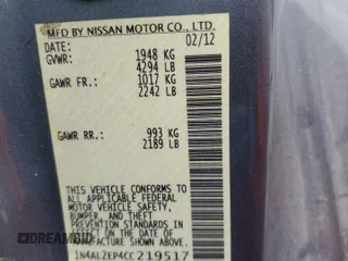 2012 Nissan Altima 2.5 S with VIN 1N4AL2EP4CC219517, listed as a Copart auction lot 48226895 with 99,039 mi miles and Salvage Title. Bid and sale history available at carsss.com. Image 12.