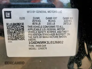 2020 Cadillac CT5 Premium Luxury with VIN 1G6DN5RK1L0126802, listed as a Copart auction lot 59813405 with 73,495 mi miles and Salvage title. Bid and sale history available at DreamBid. Image 13.