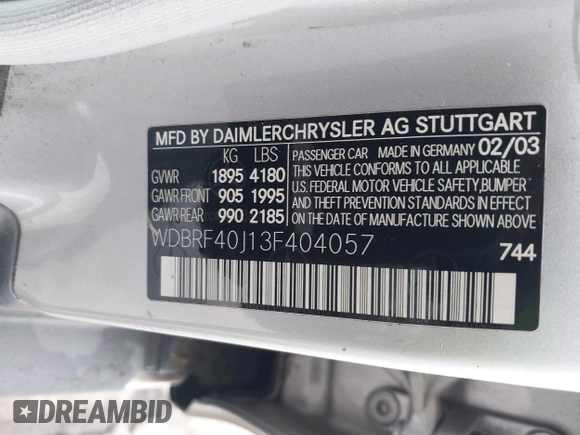 2003 Mercedes-Benz C 230 Kompressor with VIN WDBRF40J13F404057, listed as a IAAI auction lot 41497699 with 162,798 mi miles and . Bid and sale history available at DreamBid. Image 9.