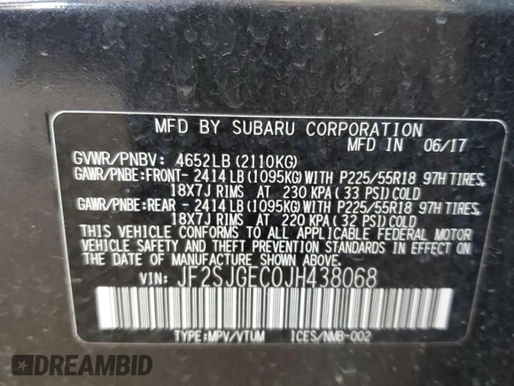 2018 Subaru Forester Premium with VIN JF2SJGEC0JH438068, listed as a Copart auction lot 57396224 with 81,604 mi miles and Salvage Title. Bid and sale history available at carsss.com. Image 13.