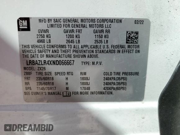 2022 Buick Envision Preferred with VIN LRBAZLR4XND066667, listed as a Copart auction lot 44777515 with 6,630 mi miles and Non Repairable. Bid and sale history available at carsss.com. Image 13.