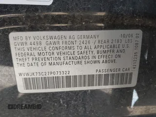 2007 Volkswagen Passat with VIN WVWJK73C27P073322, listed as a IAAI auction lot 41770399 with 137,738 mi miles and . Bid and sale history available at DreamBid. Image 9.