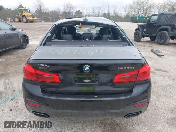 2018 BMW 5 Series M550i xDrive with VIN WBAJB9C56JB286742, listed as a IAAI auction lot 42176643 with 61,445 mi miles and . Bid and sale history available at DreamBid. Image 17.