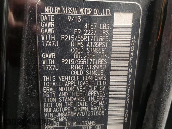 2013 Nissan Juke SV with VIN JN8AF5MV7DT231508, listed as a Copart auction lot 50327405 with 89,389 mi miles and Salvage Title. Bid and sale history available at carsss.com. Image 12.