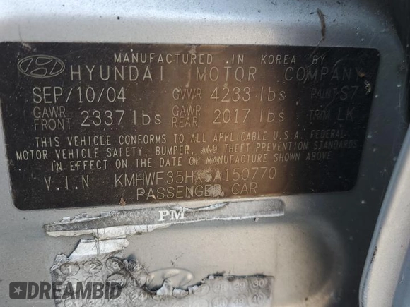 2005 Hyundai Sonata GLS with VIN KMHWF35HX5A150770, listed as a Copart auction lot 75545824 with 0 mi miles and Non Repairable. Bid and sale history available at carsss.com. Image 13.