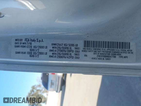 2017 Ram ProMaster City Cargo Van Tradesman SLT with VIN ZFBERFBB1H6D47798, listed as a IAAI auction lot 41249757 with 133,895 mi miles. Bid and sale history available at carsss.com. Image 9.