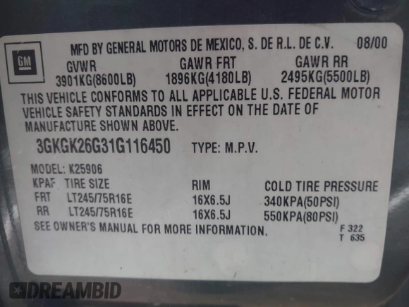 2001 GMC Yukon XL SLT with VIN 3GKGK26G31G116450, listed as a IAAI auction lot 41458357 with 203,095 mi miles. Bid and sale history available at carsss.com. Image 9.
