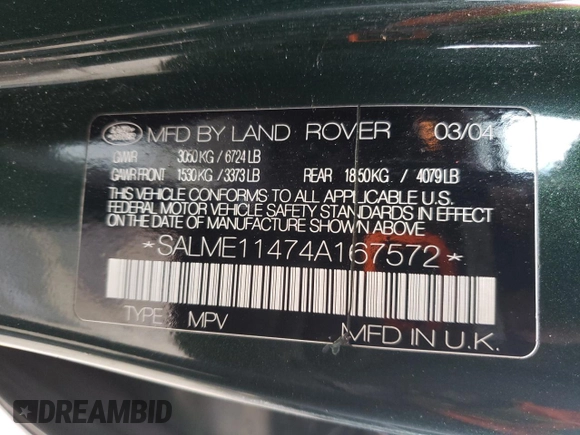 2004 Land Rover Range Rover HSE with VIN SALME11474A167572, listed as a Copart auction lot 51899225 with 80,172 mi miles and Clean title. Bid and sale history available at DreamBid. Image 12.