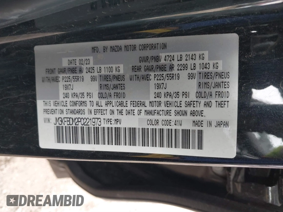 2023 Mazda CX-5 S Premium with VIN JM3KFBDM2P0221973, listed as a IAAI auction lot 41853756 with Not Provided miles and . Bid and sale history available at DreamBid. Image 9.