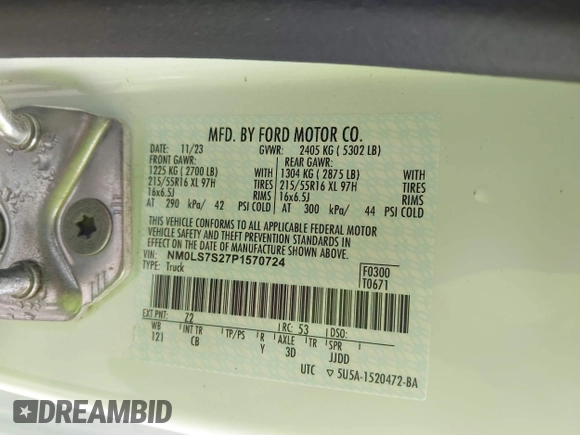 2023 Ford Transit Connect XL с VIN NM0LS7S27P1570724, выставлен на аукционе IAAI как лот 42424981 с пробегом 49 837 миль миль и . История ставок и продаж доступна на DreamBid. Изображение 9.