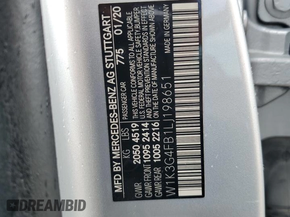 2020 Mercedes-Benz A 220 с VIN W1K3G4FB1LJ198651, выставлен на аукционе Copart как лот 53957295 с пробегом 64 674 миль миль и Списание • Salvage title. История ставок и продаж доступна на DreamBid. Изображение 13.