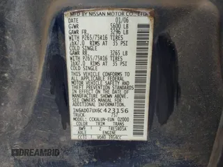 2006 Nissan Frontier SE z VIN 1N6AD07UX6C423156, wystawiony jako IAAI lot #42477881 z przebiegiem Nie podano mil oraz . Historia ofert i sprzedaży dostępna na DreamBid. Obrazek 9.