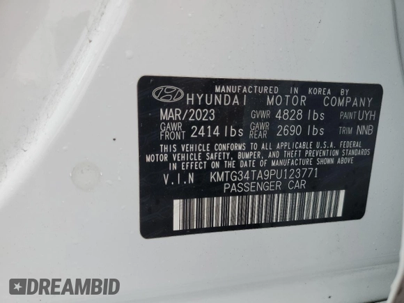 2023 Genesis G70 2.0T with VIN KMTG34TA9PU123771, listed as a Copart auction lot 54739855 with 43,171 mi miles and Salvage title. Bid and sale history available at DreamBid. Image 13.