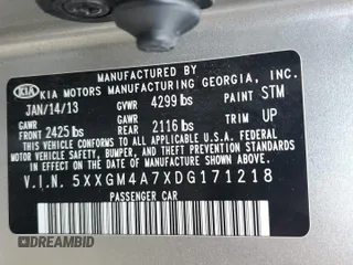 2013 Kia Optima LX z VIN 5XXGM4A7XDG171218, wystawiony jako Copart lot #56296335 z przebiegiem Nie podano mil oraz Czysty tytuł • Clean title. Historia ofert i sprzedaży dostępna na DreamBid. Obrazek 12.