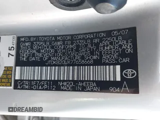 2007 Toyota Prius with VIN JTDKB20UX77658668, listed as a IAAI auction lot 42293558 with 123,007 mi miles and . Bid and sale history available at DreamBid. Image 9.