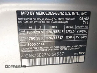 2002 Mercedes-Benz M 320/430/500 with VIN 4JGAB75E22A364537, listed as a IAAI auction lot 42119184 with 222,372 mi miles and . Bid and sale history available at DreamBid. Image 9.