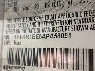 2010 Ford Ranger XL with VIN 1FTKR1EE6APA58051, listed as a IAAI auction lot 41650553 with 233,020 mi miles. Bid and sale history available at carsss.com. Image 9.