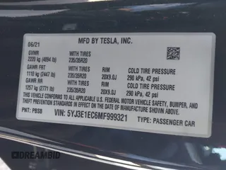2021 Tesla Model 3 Performance with VIN 5YJ3E1EC6MF999321, listed as a IAAI auction lot 41417451 with 20,562 mi miles and . Bid and sale history available at carsss.com. Image 9.