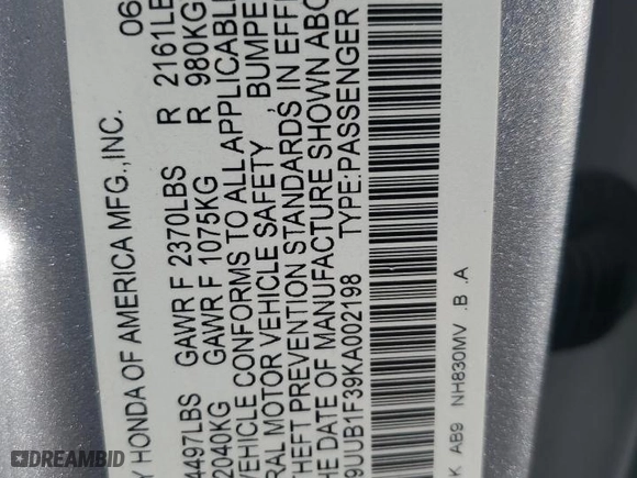 2019 Acura TLX with VIN 19UUB1F39KA002198, listed as a Copart auction lot 48315155 with 74,314 mi miles and Salvage Title. Bid and sale history available at carsss.com. Image 13.