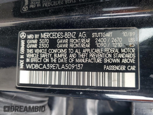 1990 Mercedes-Benz 560 with VIN WDBCA39E7LA509137, listed as a Copart auction lot 70086544 with 167,102 mi miles and Clean Title. Bid and sale history available at DreamBid. Image 12.