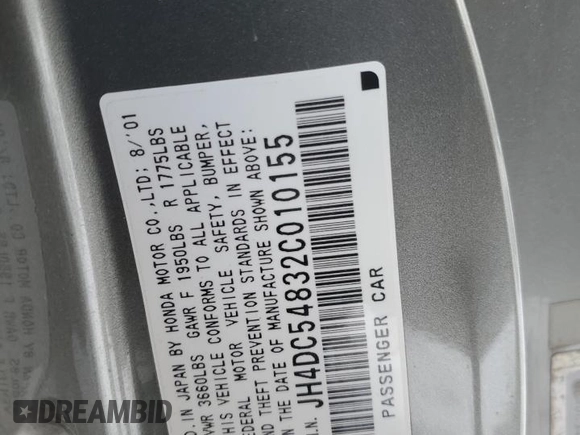 2002 Acura RSX Auto with VIN JH4DC54832C010155, listed as a Copart auction lot 41768495 with 217,946 mi miles and Salvage Title. Bid and sale history available at carsss.com. Image 13.