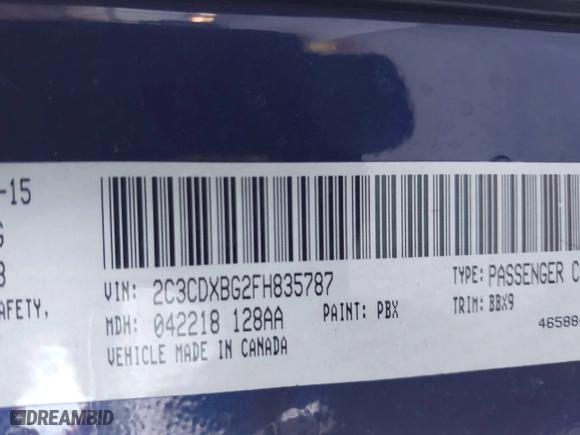 2015 Dodge Charger SE with VIN 2C3CDXBG2FH835787, listed as a IAAI auction lot 42069235 with 119,805 mi miles. Bid and sale history available at carsss.com. Image 9.