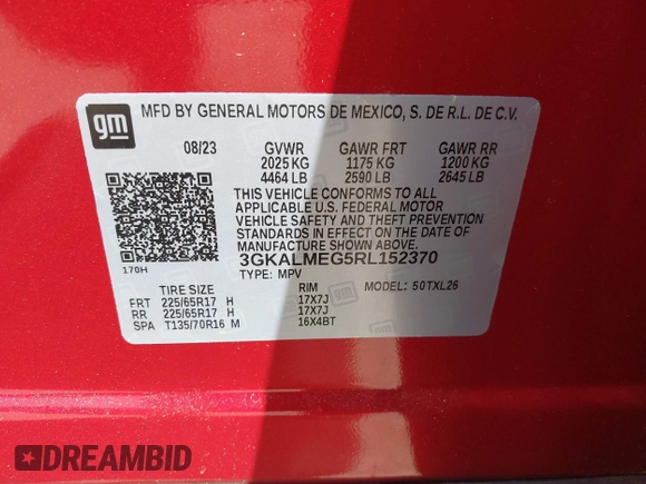 2024 GMC Terrain SLE with VIN 3GKALMEG5RL152370, listed as a IAAI auction lot 42126670 with 14,414 mi miles and . Bid and sale history available at DreamBid. Image 9.