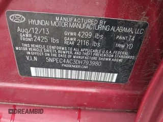 2013 Hyundai Sonata Limited with VIN 5NPEC4AC3DH793980, listed as a IAAI auction lot 42041577 with 138,878 mi miles and . Bid and sale history available at carsss.com. Image 9.