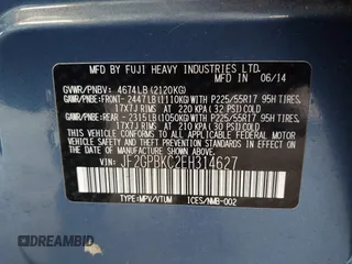 2014 Subaru Crosstrek Touring z VIN JF2GPBKC2EH314627, wystawiony jako IAAI lot #41598486 z przebiegiem 72 669 mil mil oraz . Historia ofert i sprzedaży dostępna na DreamBid. Obrazek 9.