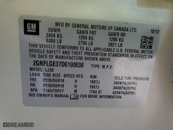 2013 Chevrolet Equinox LTZ with VIN 2GNFLGE37D6190638, listed as a Copart auction lot 52785605 with 123,204 mi miles and Clean Title. Bid and sale history available at carsss.com. Image 13.