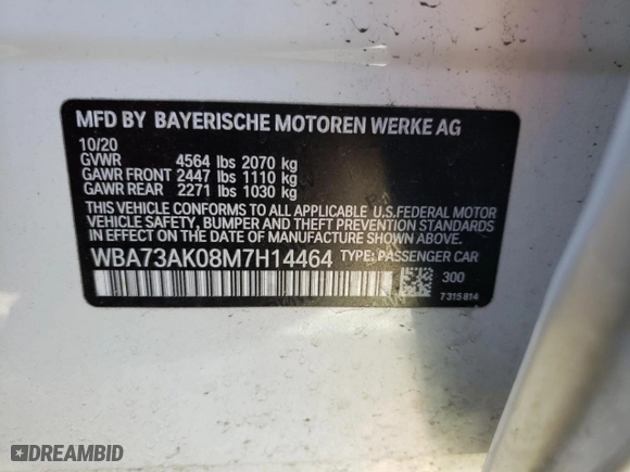 2021 BMW 2 Series 228i xDrive with VIN WBA73AK08M7H14464, listed as a Copart auction lot 46280975 with 25,729 mi miles and Salvage Title. Bid and sale history available at carsss.com. Image 13.