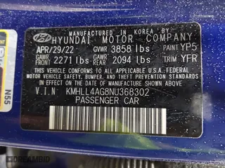 2022 Hyundai Elantra SE with VIN KMHLL4AG8NU368302, listed as a IAAI auction lot 41493595 with 56,823 mi miles. Bid and sale history available at carsss.com. Image 9.