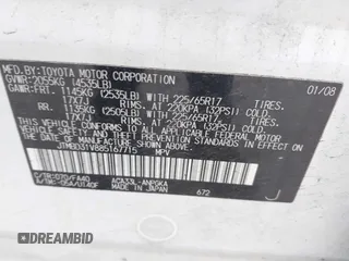 2008 Toyota RAV4 Ltd with VIN JTMBD31V885167715, listed as a IAAI auction lot 42160981 with 186,171 mi miles. Bid and sale history available at carsss.com. Image 9.
