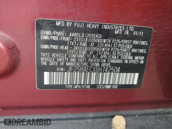 2011 Subaru Forester 2.5X Limited with VIN JF2SHAECXBH742504, listed as a Copart auction lot 51526075 with 135,095 mi miles and Salvage Title. Bid and sale history available at carsss.com. Image 13.