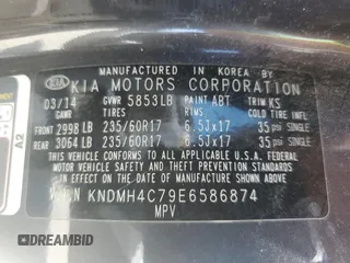 2014 Kia Sedona EX with VIN KNDMH4C79E6586874, listed as a Copart auction lot 54245435 with 161,074 mi miles and Clean Title. Bid and sale history available at carsss.com. Image 13.